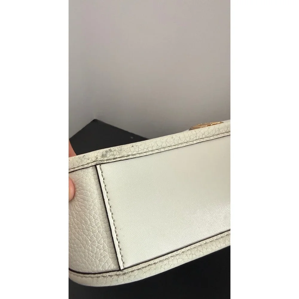 Michael Kors Luisa Messenger Bag White Pebbled Leather Gold Summer Sleek - Picture 9 of 16
